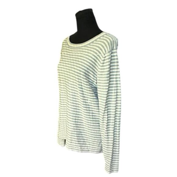 J. Crew Blue and White Striped Scoop Neck Wool Blend Lightweight Sweater Size L - Picture 2 of 7